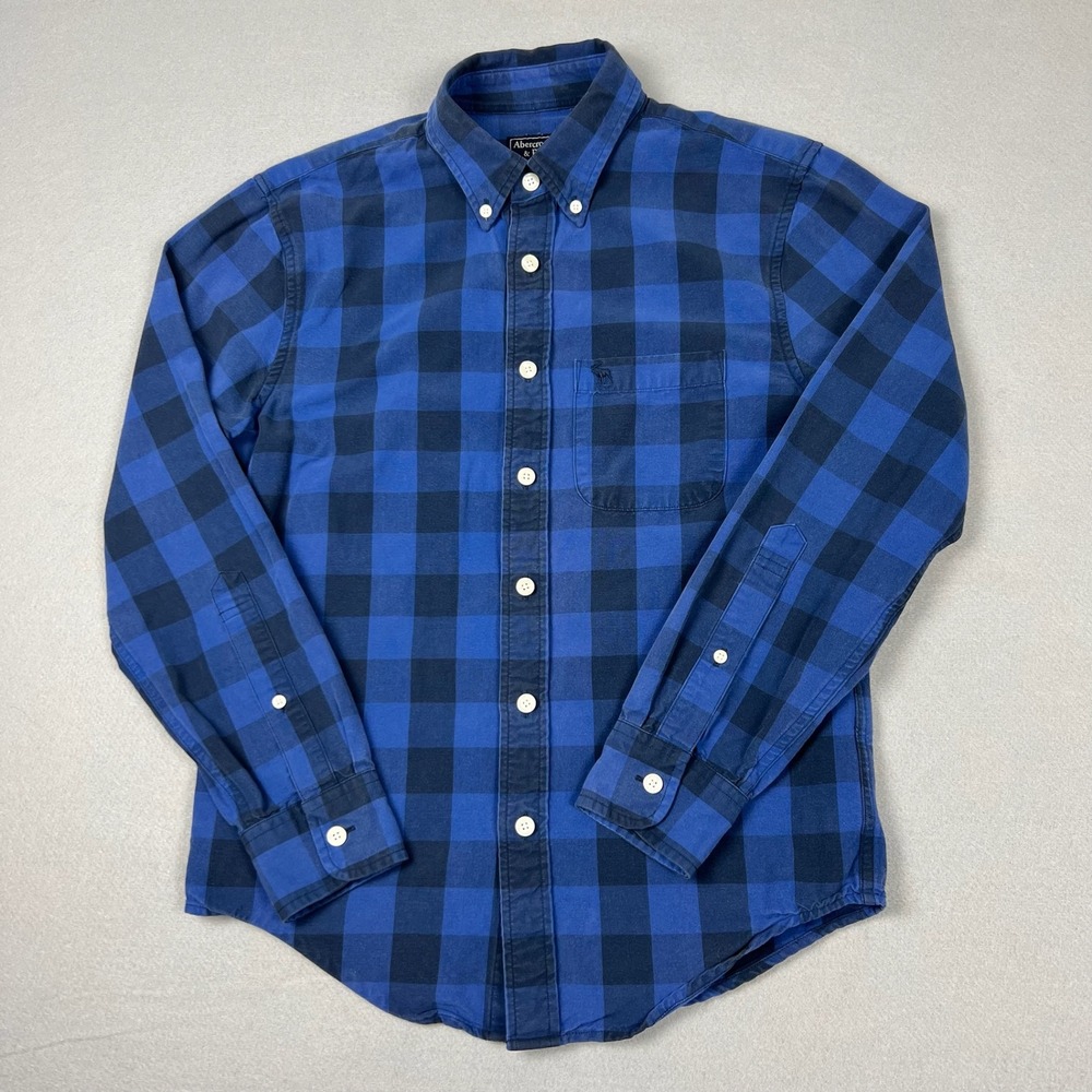 Abercrombie & Fitch Men's XS Buffalo Plaid Blue Black Button Down Flannel Shirt